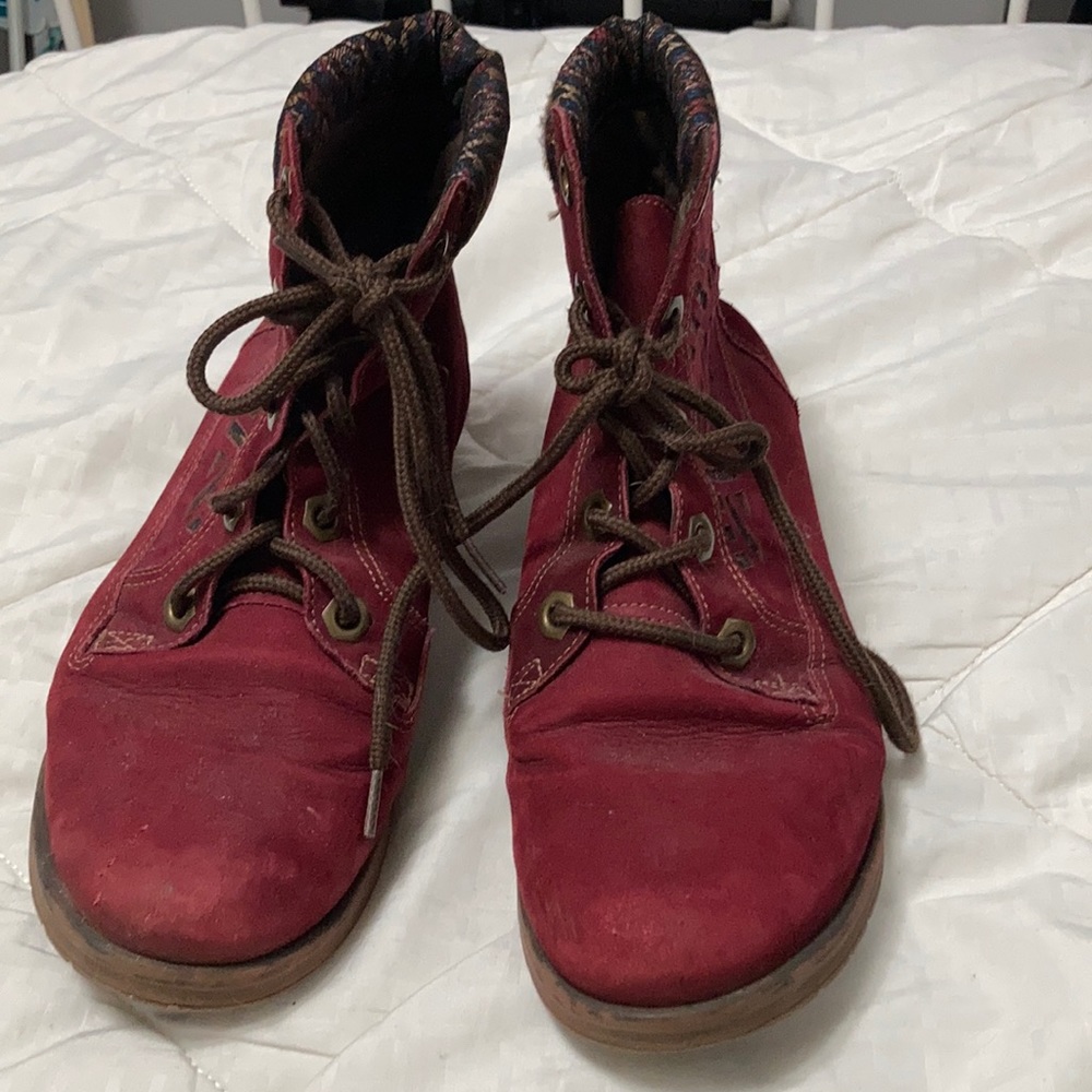 Red combat boots